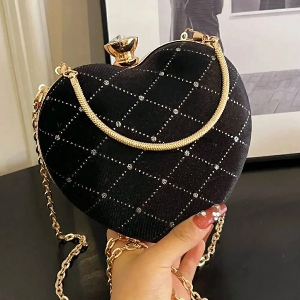 Black velvet heart-shaped purse handbag
